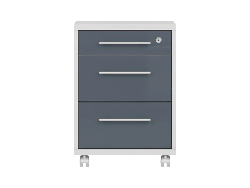 Office Lux Mobile Pedestal | Light Grey & Graphite Glass | 3 Drawers + Lock | 40×58 cm