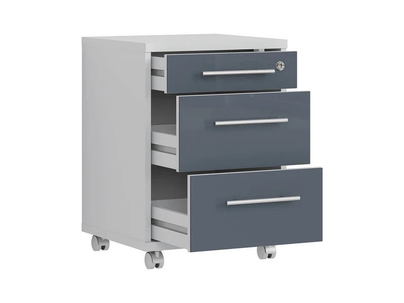 Office Lux Mobile Pedestal | Light Grey & Graphite Glass | 3 Drawers + Lock | 40×58 cm