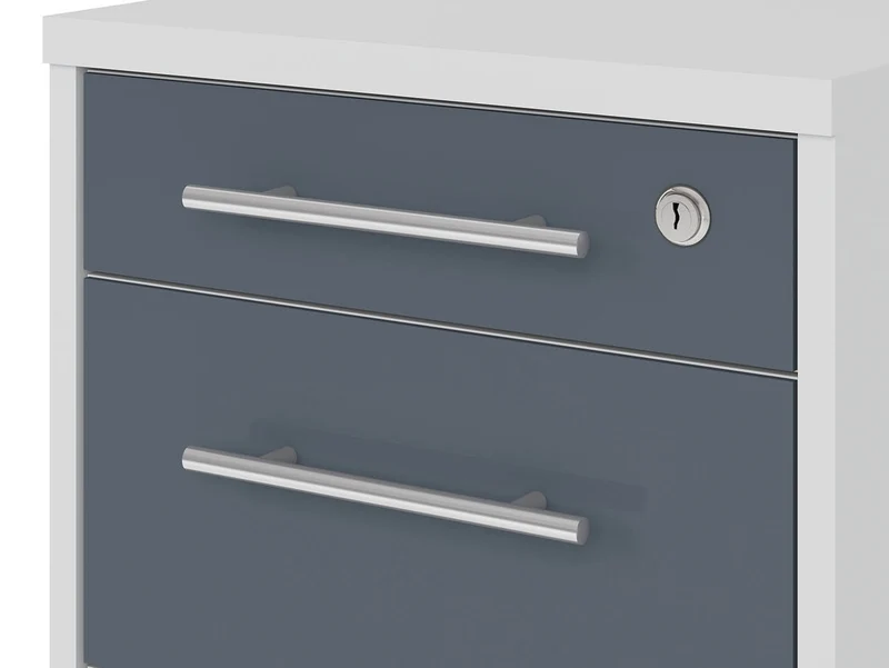 Office Lux Mobile Pedestal | Light Grey & Graphite Glass | 3 Drawers + Lock | 40×58 cm