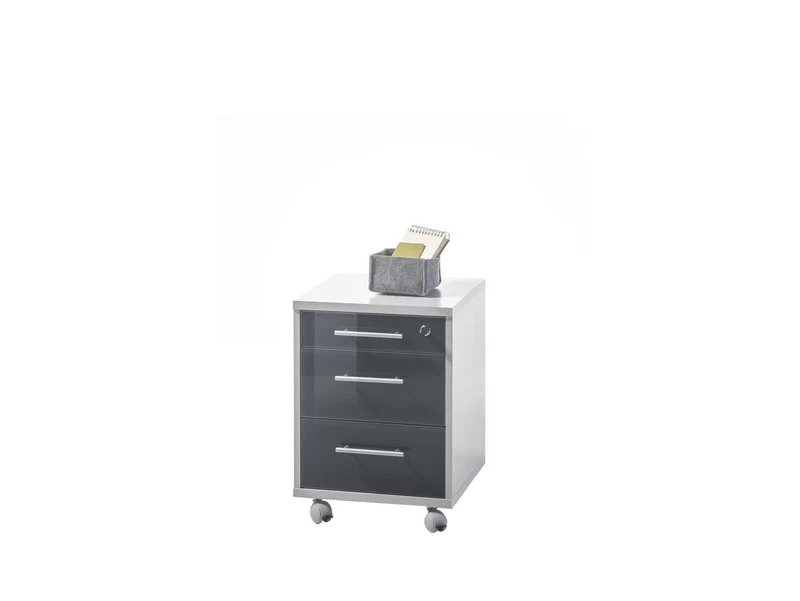 Office Lux Mobile Pedestal | Light Grey & Graphite Glass | 3 Drawers + Lock | 40×58 cm
