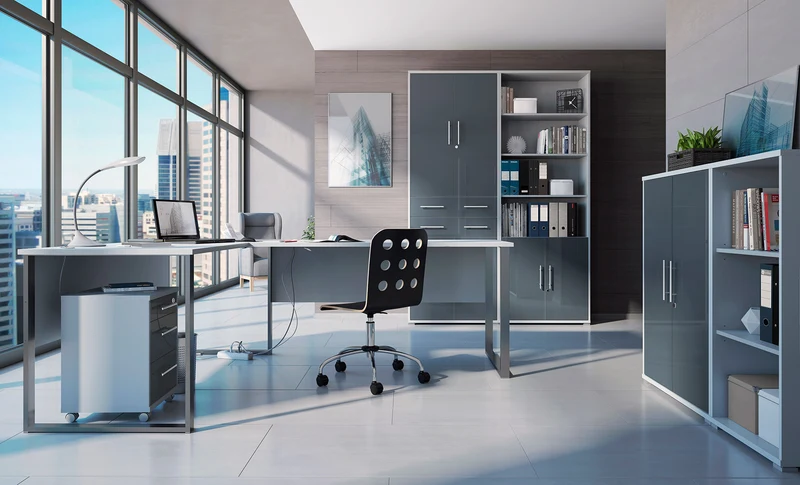 Office Lux Mobile Pedestal | Light Grey & Graphite Glass | 3 Drawers + Lock | 40×58 cm