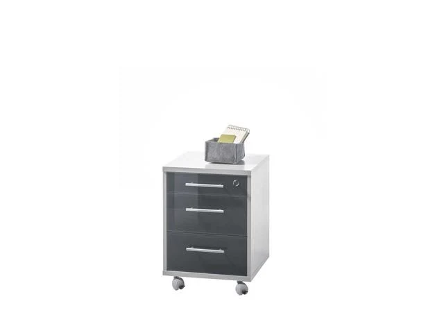 Office Lux Mobile Pedestal | Light Grey & Graphite Glass | 3 Drawers + Lock | 40×58 cm