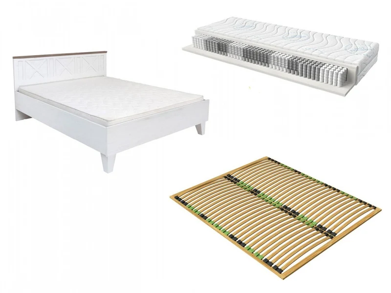 Stockholm Bed Set 160 | Ergo Basic Slatted Base + Merida Mattress | Andersen Pine White
