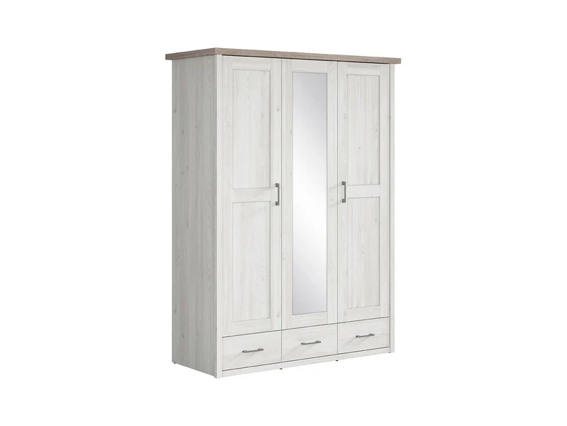 Luca Juzi 3-Door Wardrobe | Mirror Front | 5 Shelves + 3 Drawers | Sibiu Larch | 148×200 cm