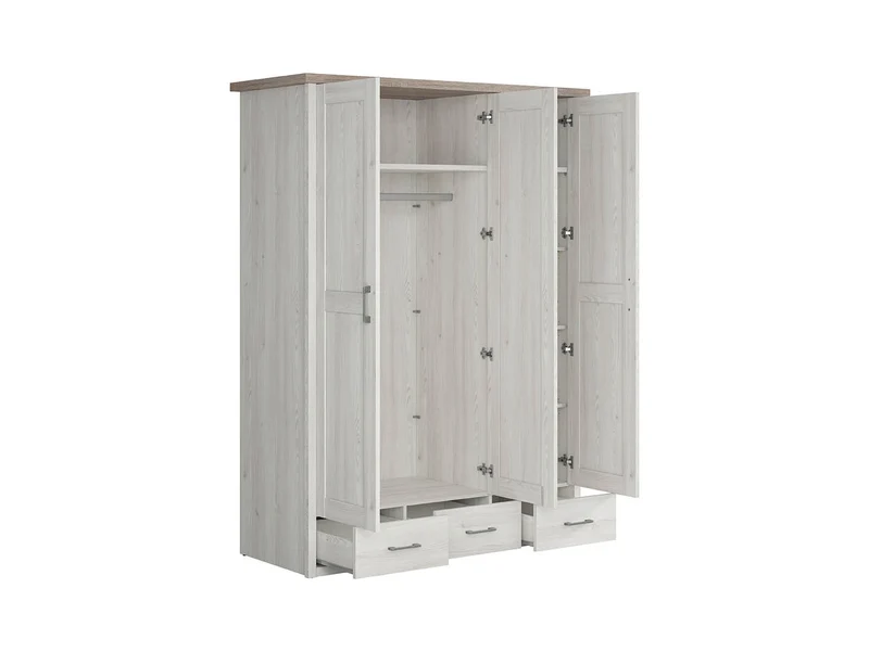 Luca Juzi 3-Door Wardrobe | Mirror Front | 5 Shelves + 3 Drawers | Sibiu Larch | 148×200 cm