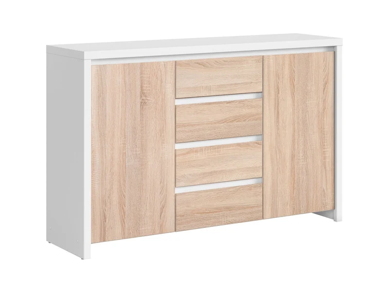 Kaspian Chest of Drawers | White & Sonoma Oak | 2 Doors + 4 Drawers | 143.5×92 cm