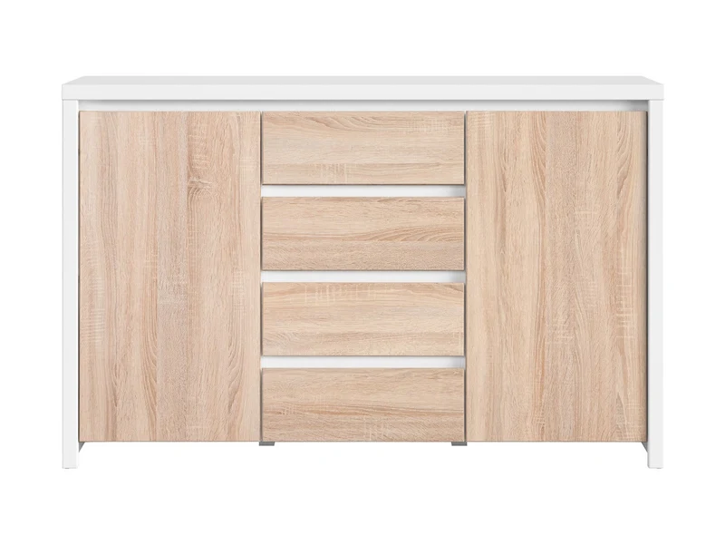 Kaspian Chest of Drawers | White & Sonoma Oak | 2 Doors + 4 Drawers | 143.5×92 cm