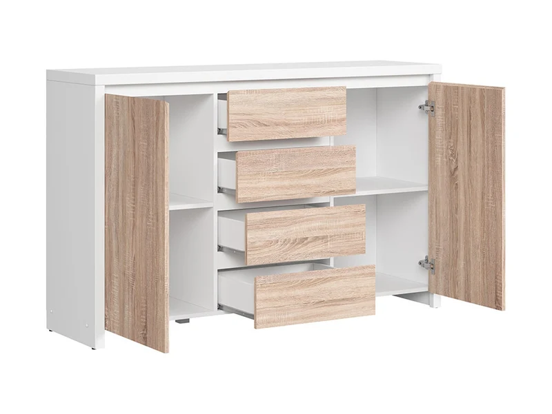 Kaspian Chest of Drawers | White & Sonoma Oak | 2 Doors + 4 Drawers | 143.5×92 cm