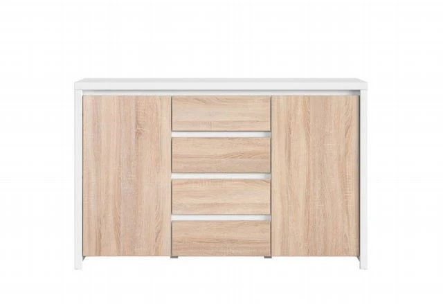 Kaspian Chest of Drawers | White & Sonoma Oak | 2 Doors + 4 Drawers | 143.5×92 cm