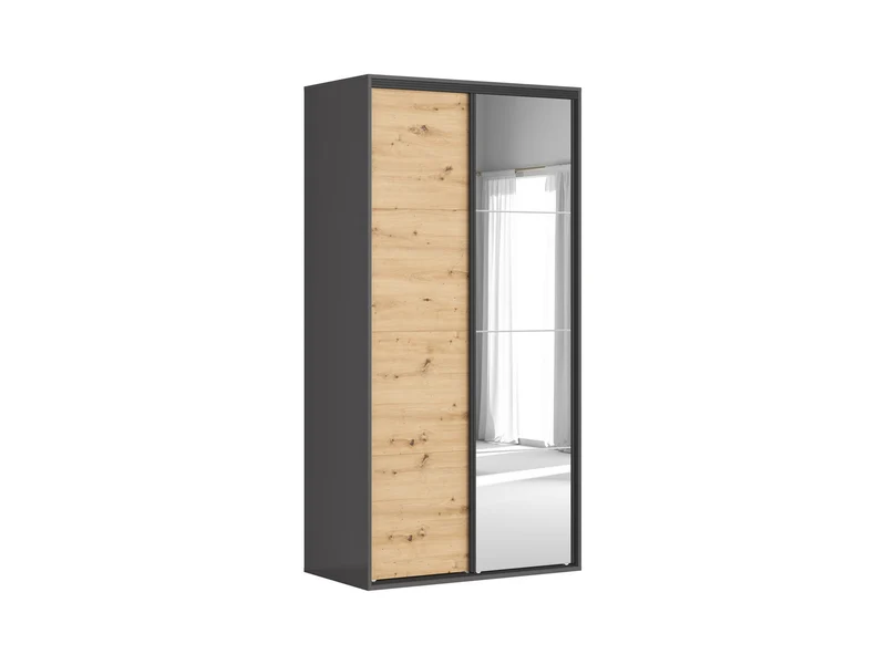 Flex Sliding Door Wardrobe 120 cm | Graphite & Artisan Oak | Mirror | 3 Soft-Close Drawers
