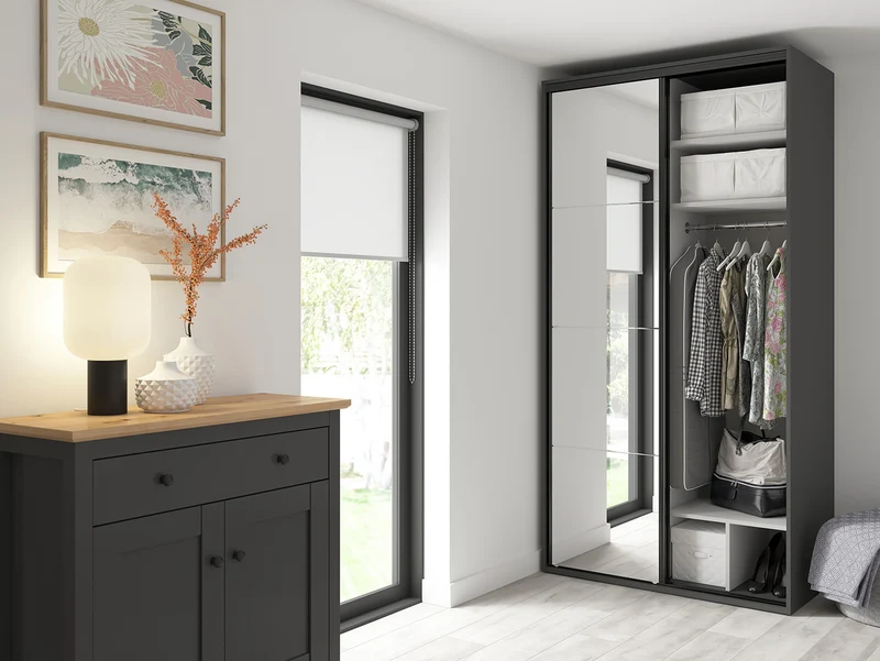 Flex Sliding Door Wardrobe 120 cm | Graphite & Artisan Oak | Mirror | 3 Soft-Close Drawers