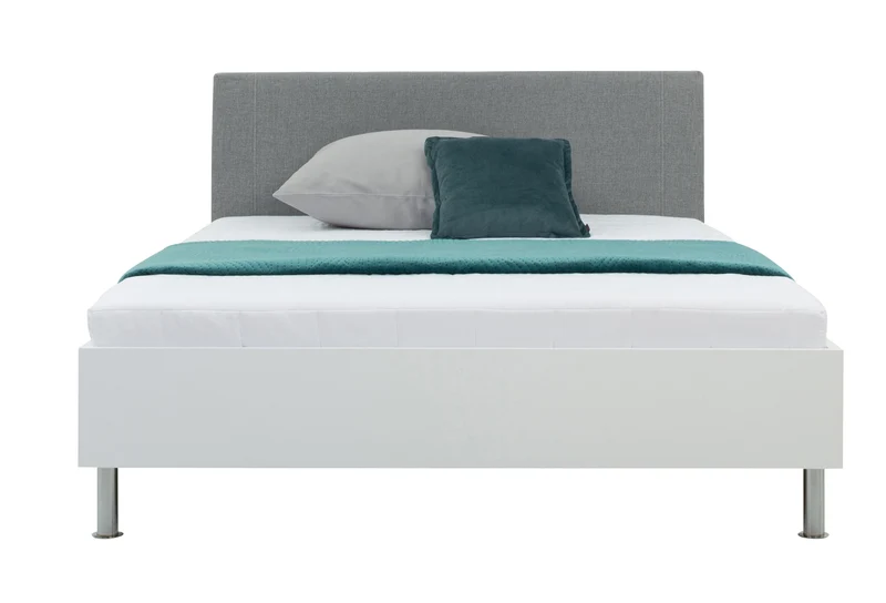 Anton Bed 140x200 cm – White, Upholstered Headboard, Slatted Base & Bonell Spring Mattress