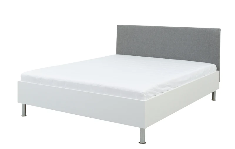 Anton Bed 140x200 cm – White, Upholstered Headboard, Slatted Base & Bonell Spring Mattress