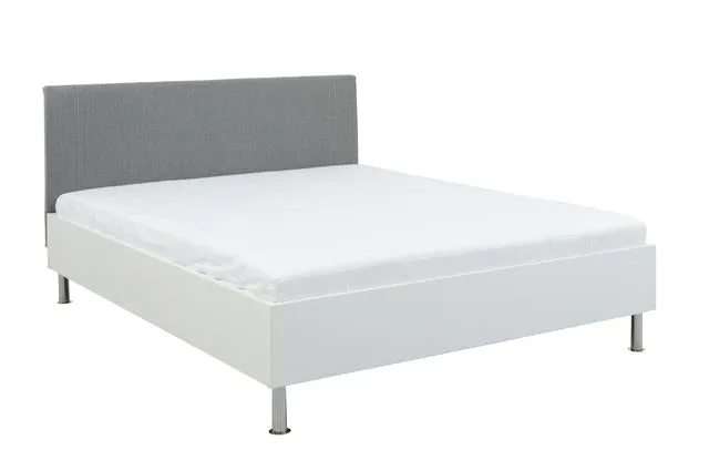 Anton Bed 140x200 cm – White, Upholstered Headboard, Slatted Base & Bonell Spring Mattress
