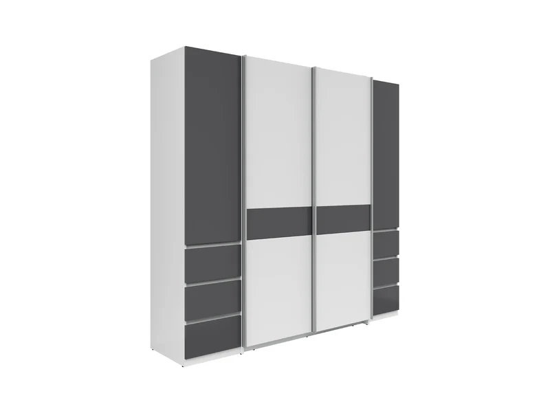Fabio Wardrobe 215x210 cm – White & Graphite, Sliding + Hinged Doors, 2 Rails & 10 Zones