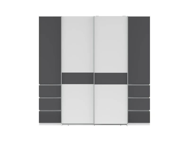 Fabio Wardrobe 215x210 cm – White & Graphite, Sliding + Hinged Doors, 2 Rails & 10 Zones