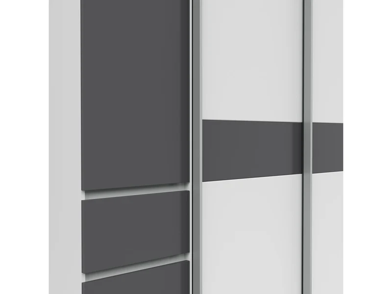 Fabio Wardrobe 215x210 cm – White & Graphite, Sliding + Hinged Doors, 2 Rails & 10 Zones