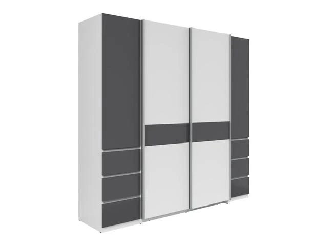 Fabio Wardrobe 215x210 cm – White & Graphite, Sliding + Hinged Doors, 2 Rails & 10 Zones