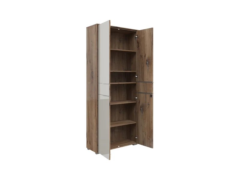 Nevada A Office Bookcase 81x199 cm – Dark Flagstaff Oak & Silk Grey Glass Doors