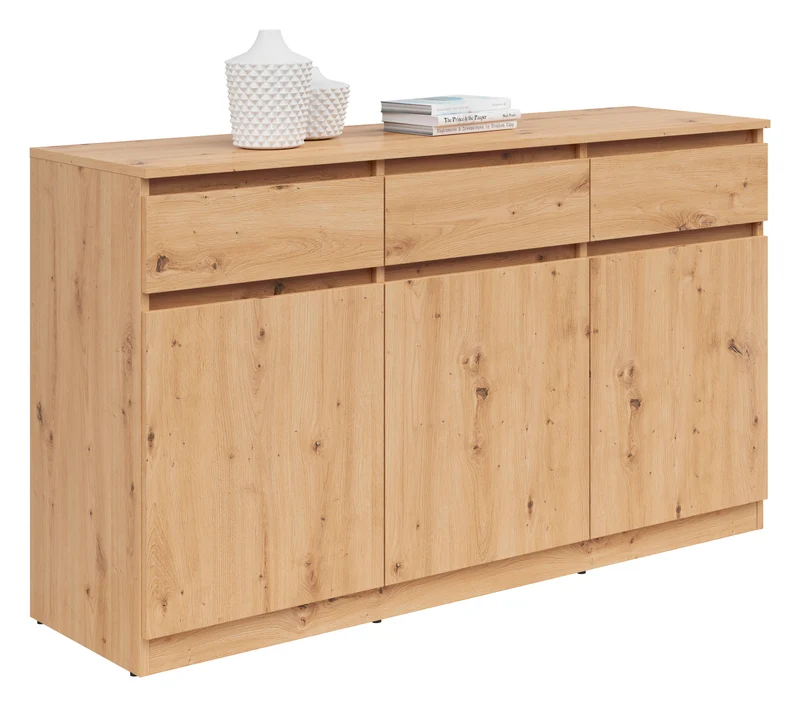 Saturn Chest of Drawers 135x81 cm – Artisan Oak, 3 Flap Doors & 3 Drawers