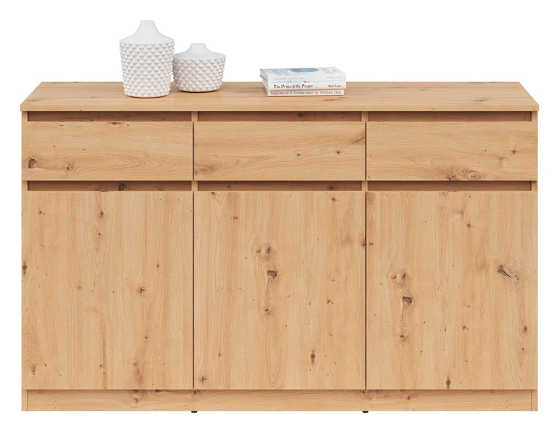 Saturn Chest of Drawers 135x81 cm – Artisan Oak, 3 Flap Doors & 3 Drawers