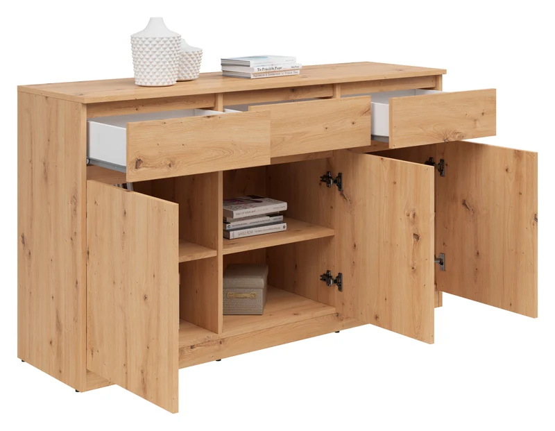 Saturn Chest of Drawers 135x81 cm – Artisan Oak, 3 Flap Doors & 3 Drawers