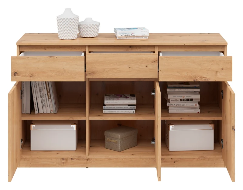 Saturn Chest of Drawers 135x81 cm – Artisan Oak, 3 Flap Doors & 3 Drawers