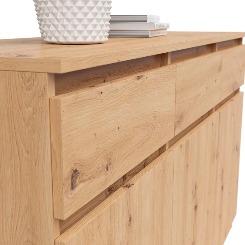 Saturn Chest of Drawers 135x81 cm – Artisan Oak, 3 Flap Doors & 3 Drawers
