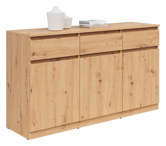 Saturn Chest of Drawers 135x81 cm – Artisan Oak, 3 Flap Doors & 3 Drawers