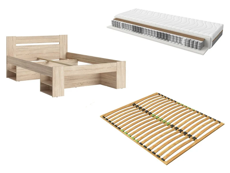 Nepo Plus Bed Set 140×200 cm – Sonoma Oak + Ergo Basic Slatted Base + Ceres AV Mattress