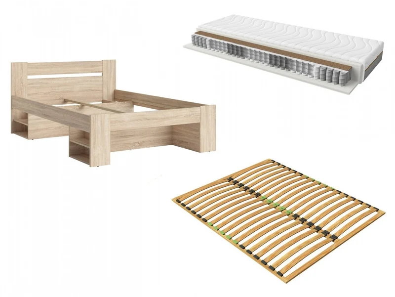 Nepo Plus Bed Set 140×200 cm – Sonoma Oak + Ergo Basic Slatted Base + Ceres AV Mattress