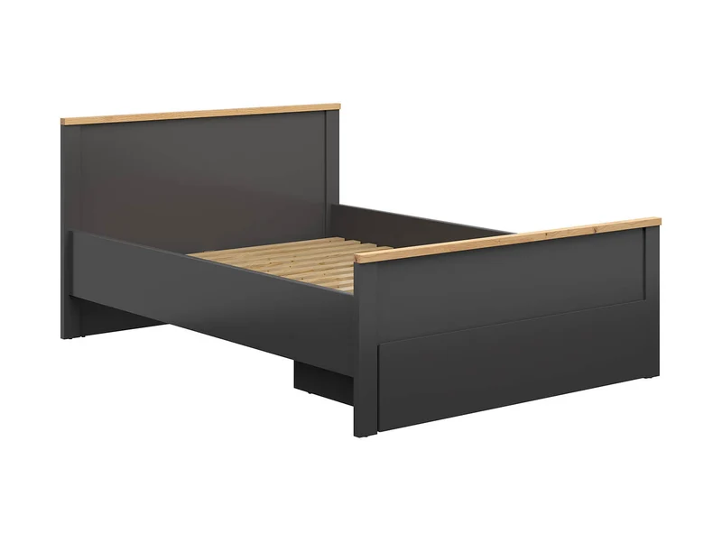 Hesen Bed 140×200 cm – Graphite & Artisan Oak, Tall Headboard, 1 Drawer