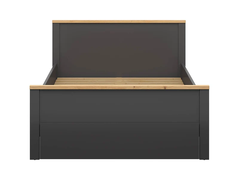 Hesen Bed 140×200 cm – Graphite & Artisan Oak, Tall Headboard, 1 Drawer