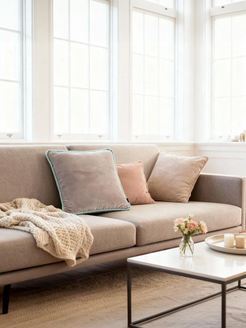 Kissenhülle Velours | CORD taupe iceblue