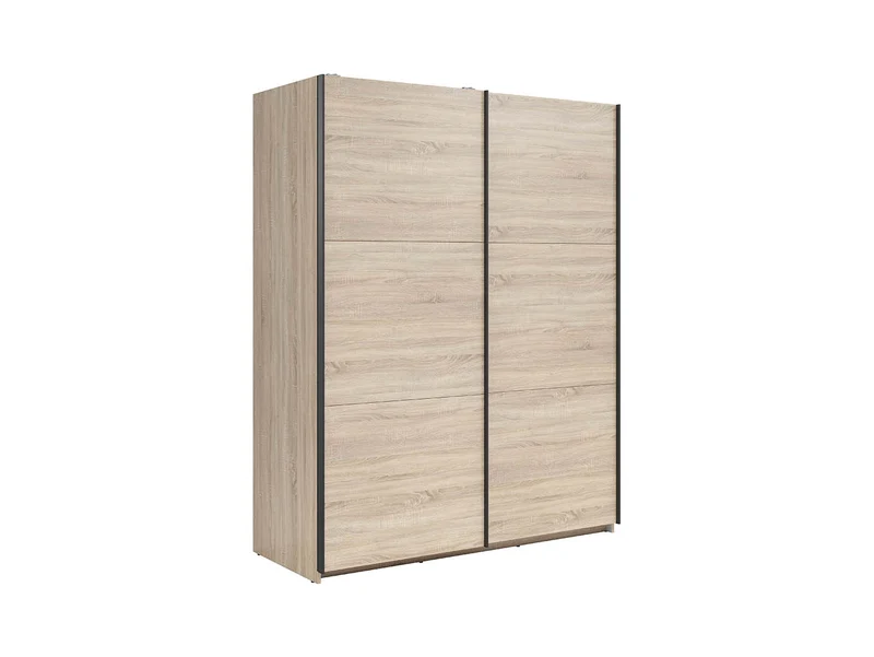 Tetrix Sliding Door Wardrobe 153 cm – Sonoma Oak | 2 Rails, 5 Shelves & Grey Canvas Interior