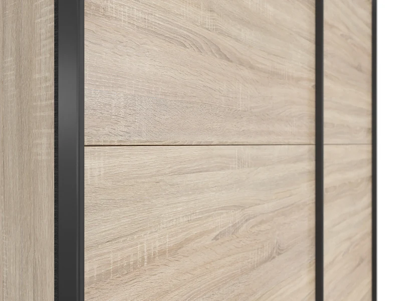 Tetrix Sliding Door Wardrobe 153 cm – Sonoma Oak | 2 Rails, 5 Shelves & Grey Canvas Interior
