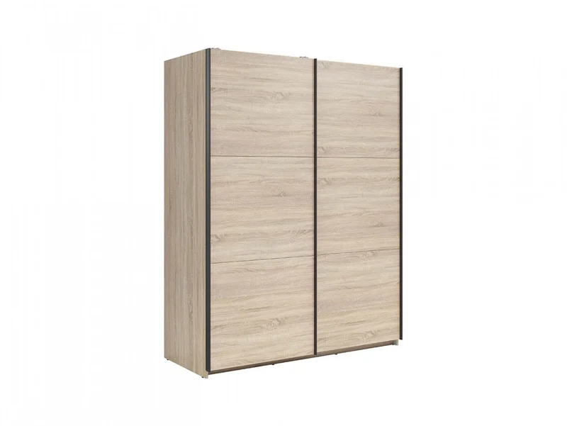 Tetrix Sliding Door Wardrobe 153 cm – Sonoma Oak | 2 Rails, 5 Shelves & Grey Canvas Interior