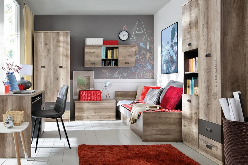 Malcolm Single Bed 90 — Youth Bedroom, Storage & Monument Oak