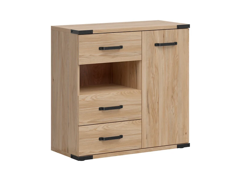 Lara Chest of Drawers — 1 Door, 3 Drawers & Open Shelf, Belarus Ash