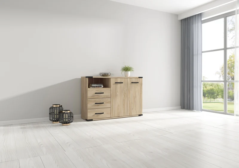 Lara Chest of Drawers — 1 Door, 3 Drawers & Open Shelf, Belarus Ash