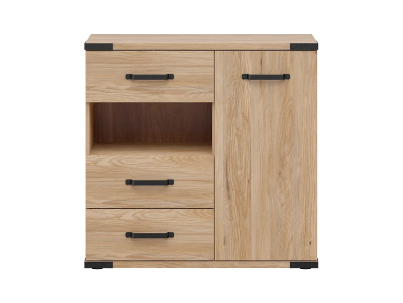 Lara Chest of Drawers — 1 Door, 3 Drawers & Open Shelf, Belarus Ash