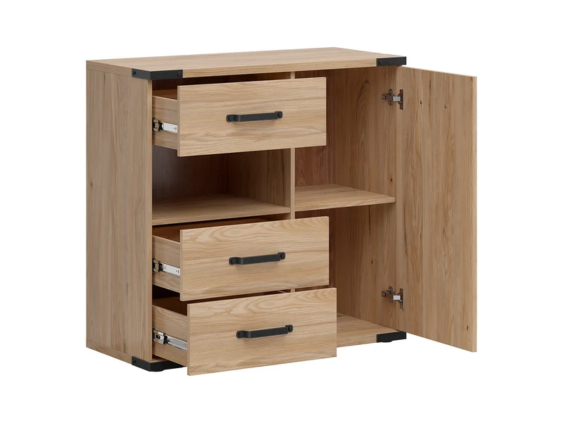Lara Chest of Drawers — 1 Door, 3 Drawers & Open Shelf, Belarus Ash