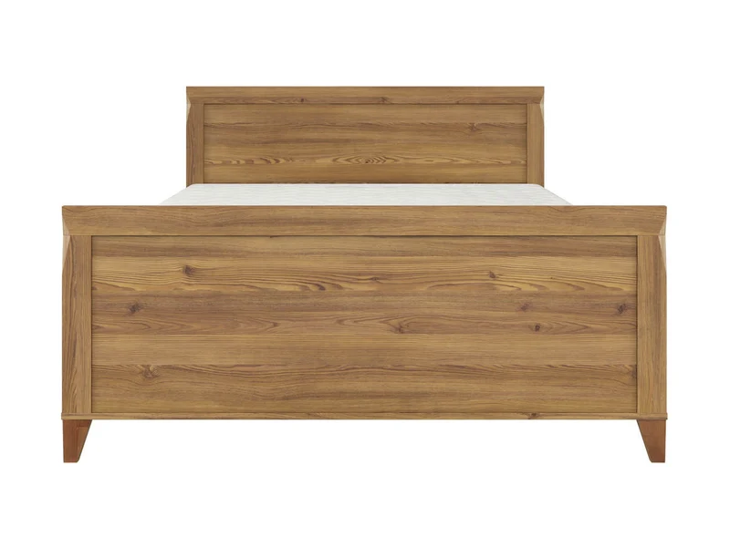 Bergen Bed 140 — Tall Headboard, Geometric Detail & Angled Legs, Golden Sibiu Larch
