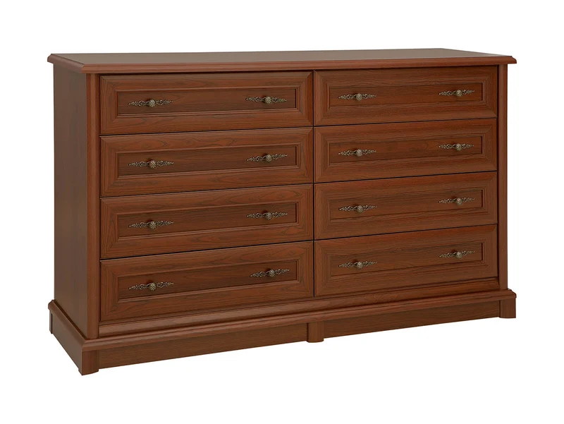 Kent Wide Chest of Drawers — 8 Drawers, Carved Fronts & Jewel Handles, Chestnut