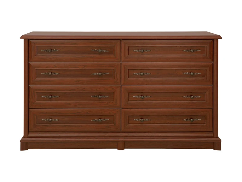 Kent Wide Chest of Drawers — 8 Drawers, Carved Fronts & Jewel Handles, Chestnut
