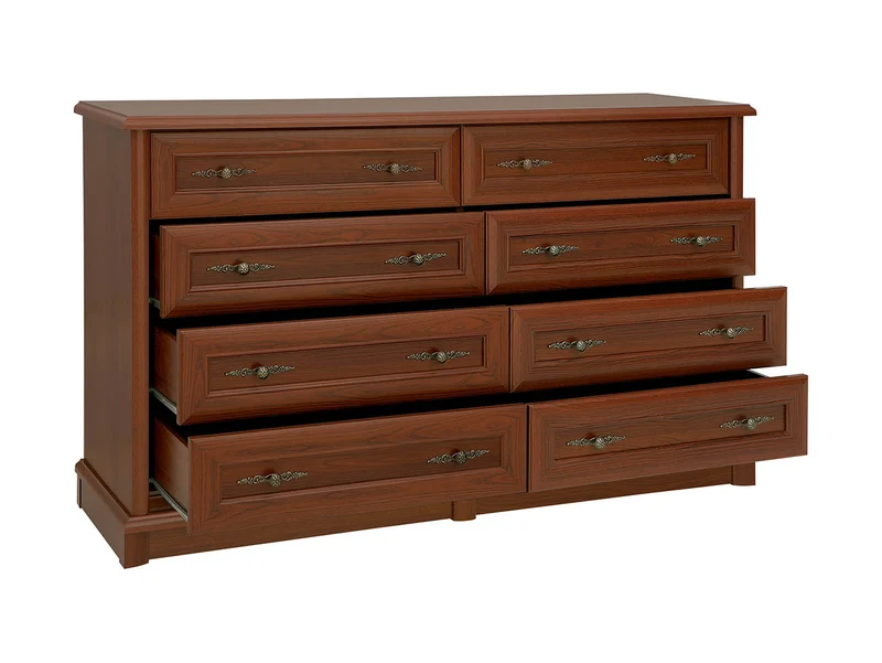Kent Wide Chest of Drawers — 8 Drawers, Carved Fronts & Jewel Handles, Chestnut