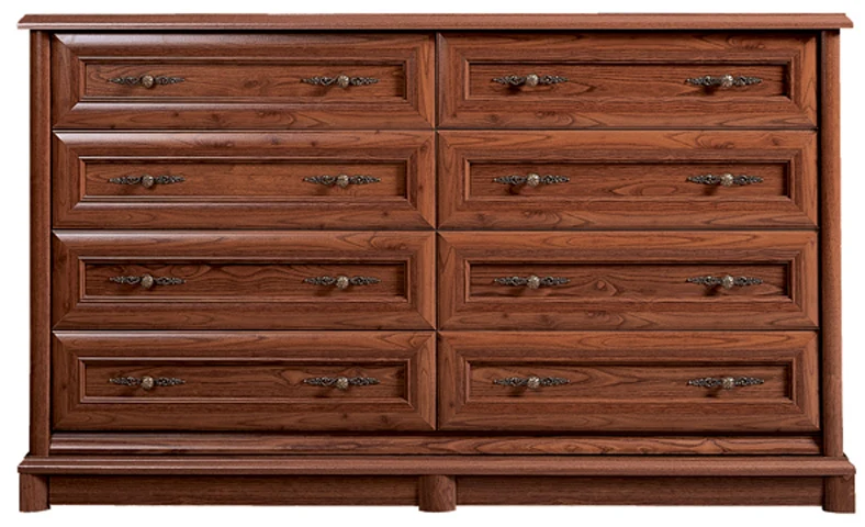 Kent Wide Chest of Drawers — 8 Drawers, Carved Fronts & Jewel Handles, Chestnut