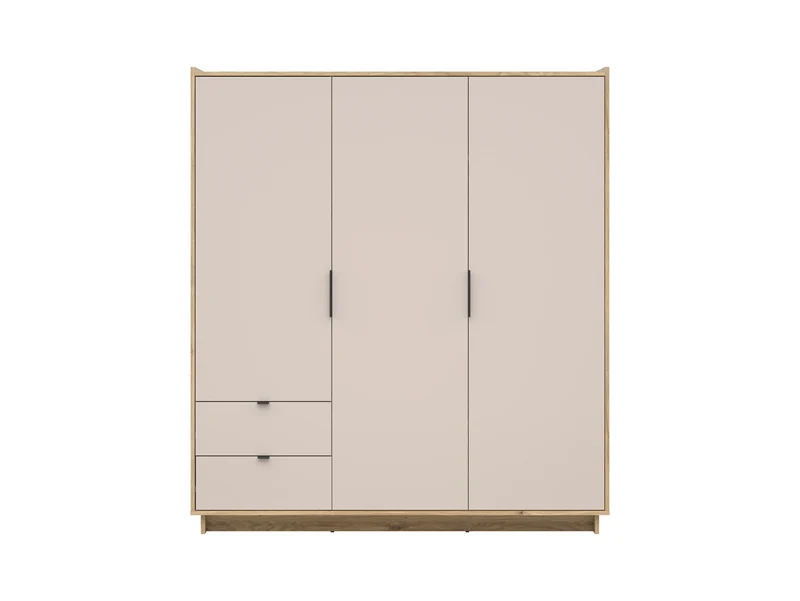 Dalva Wardrobe — 3 Doors, 2 Drawers, Hanging Rail & Shelves, Japandi Style, Mauvella Oak & Kashmir