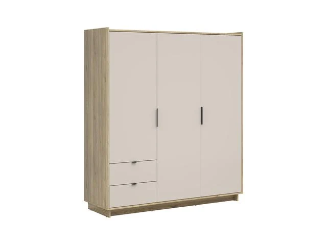 Dalva Wardrobe — 3 Doors, 2 Drawers, Hanging Rail & Shelves, Japandi Style, Mauvella Oak & Kashmir