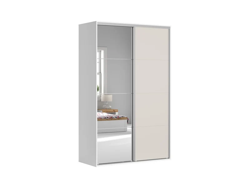 Flex Sliding Wardrobe 150 cm with Mirror – White & Cashmere